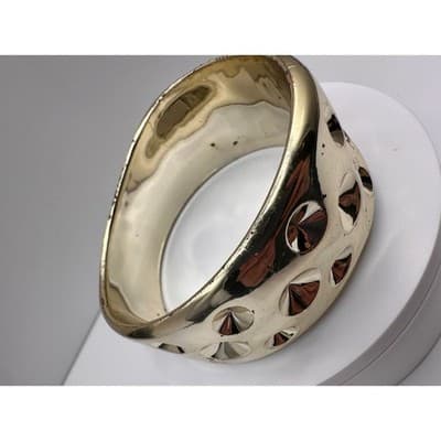 Vintage 90s Gold Tone Wide Cuff Bracelet Studded Dome Design Fashion Jewelry - Thumbnail 5