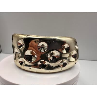 Vintage 90s Gold Tone Wide Cuff Bracelet Studded Dome Design Fashion Jewelry - Thumbnail 6