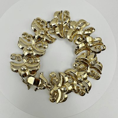 Vintage 80s Gold Tone Fleur De Lis Scroll Link Bracelet Women's Jewelry - Thumbnail 2