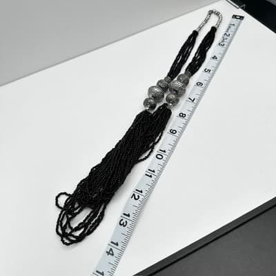 Vintage 90s Multi Strand Black Necklace Floral Beads Silver Tone Women's Jewelry - Thumbnail 13