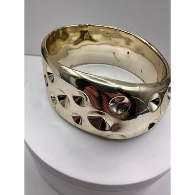 Vintage 90s Gold Tone Wide Cuff Bracelet Studded Dome Design Fashion Jewelry - Thumbnail 8