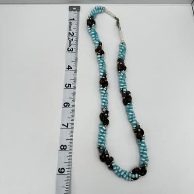 Vintage 90s Aqua Frosted Glass Beaded Layered Necklace Silver Tone Jewelry Boho - Thumbnail 11