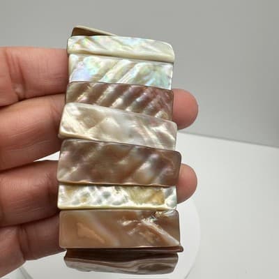 Vintage Y2K Mother of Pearl Shell Stretch Bracelet Iridescent Chunky Jewelry - Thumbnail 9