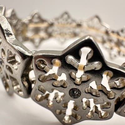 Vintage Y2K Silver Tone Filigree Stretch Link Bracelet Clear Rhinestone Jewelry - Thumbnail 7