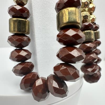 Vintage 90s Boho Brown Beaded Statement Dangle Earrings Gold Tone Large Fashion - Thumbnail 7