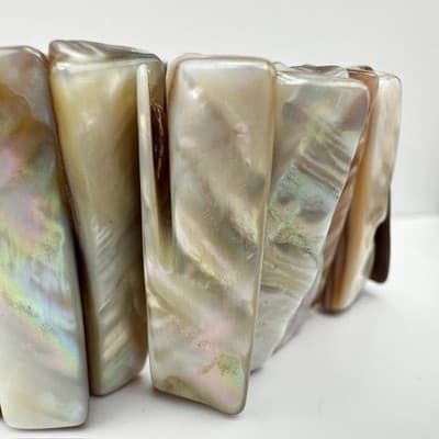 Vintage Y2K Mother of Pearl Shell Stretch Bracelet Iridescent Chunky Jewelry - Thumbnail 6