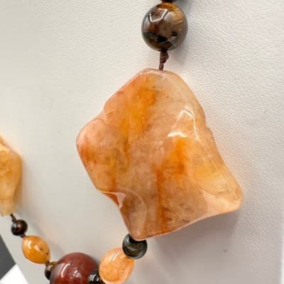 Vintage 80s Chunky Agate Tiger Stone Bead Statement Necklace Women's Jewelry Y2K - Thumbnail 5