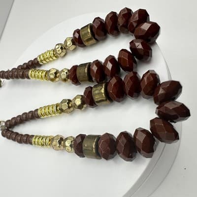 Vintage 90s Boho Brown Beaded Statement Dangle Earrings Gold Tone Large Fashion - Thumbnail 10