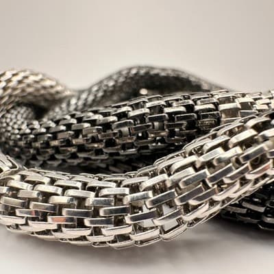 Vintage Y2K Two-Tone Mesh Chain Bracelet Silver Black Chunky Statement Jewelry - Thumbnail 6