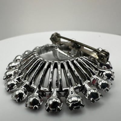 Vintage 80s Silver Tone Open Circle Wreath Bow Brooch Pin Women's Jewelry - Thumbnail 5
