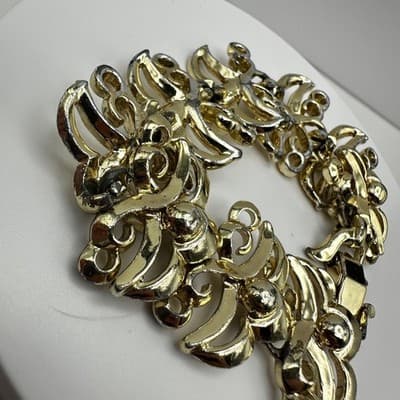 Vintage 80s Gold Tone Fleur De Lis Scroll Link Bracelet Women's Jewelry - Thumbnail 3