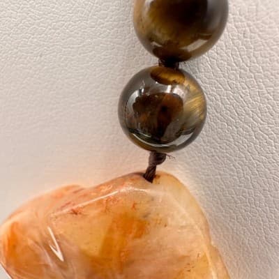 Vintage 80s Chunky Agate Tiger Stone Bead Statement Necklace Women's Jewelry Y2K - Thumbnail 7