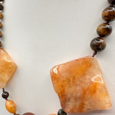 Vintage 80s Chunky Agate Tiger Stone Bead Statement Necklace Women's Jewelry Y2K - Thumbnail 12
