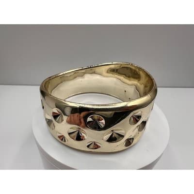 Vintage 90s Gold Tone Wide Cuff Bracelet Studded Dome Design Fashion Jewelry - Thumbnail 2