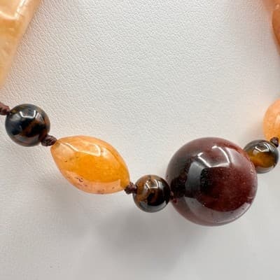Vintage 80s Chunky Agate Tiger Stone Bead Statement Necklace Women's Jewelry Y2K - Thumbnail 3