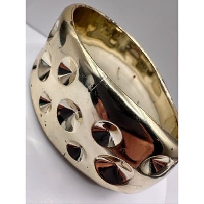 Vintage 90s Gold Tone Wide Cuff Bracelet Studded Dome Design Fashion Jewelry - Thumbnail 9