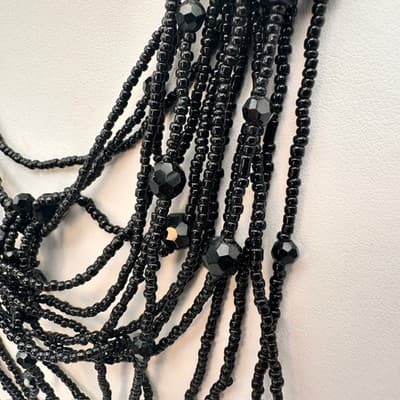 Vintage 90s Layering Black Seed & Faceted Glass Bead Cascade Necklace Jewelry - Thumbnail 6
