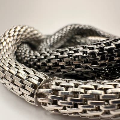 Vintage Y2K Two-Tone Mesh Chain Bracelet Silver Black Chunky Statement Jewelry - Thumbnail 7