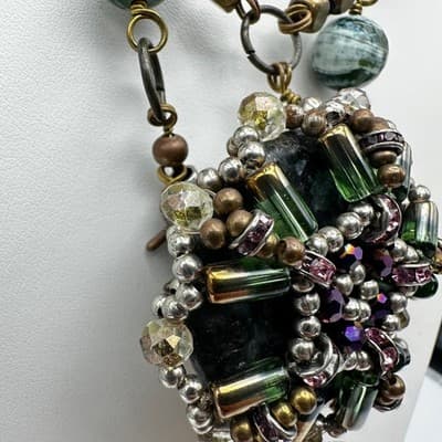 Vintage 90s Stone Bead Statement Necklace Boho Lobster Clasp Women's Jewelry - Thumbnail 4