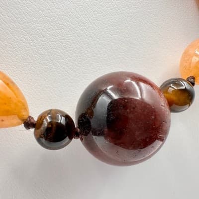 Vintage 80s Chunky Agate Tiger Stone Bead Statement Necklace Women's Jewelry Y2K - Thumbnail 4