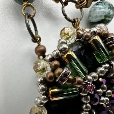 Vintage 90s Stone Bead Statement Necklace Boho Lobster Clasp Women's Jewelry - Thumbnail 7