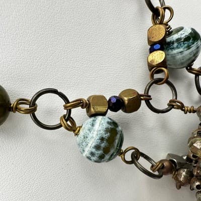Vintage 90s Stone Bead Statement Necklace Boho Lobster Clasp Women's Jewelry - Thumbnail 9