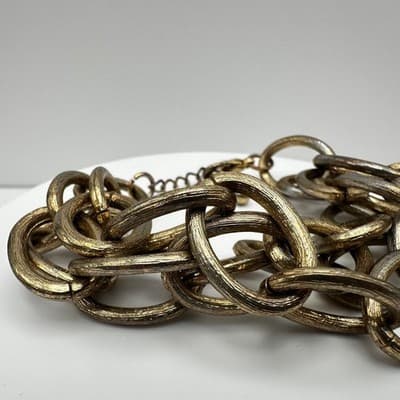 Vintage 80s Gold Tone Chunky Oval Trio-Strand Link Chain Hand Bracelet Jewelry - Thumbnail 3