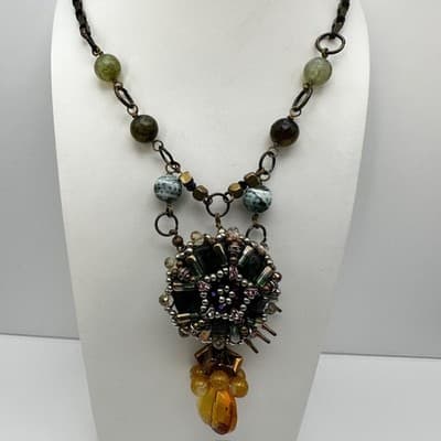 Vintage 90s Stone Bead Statement Necklace Boho Lobster Clasp Women's Jewelry - Thumbnail 13