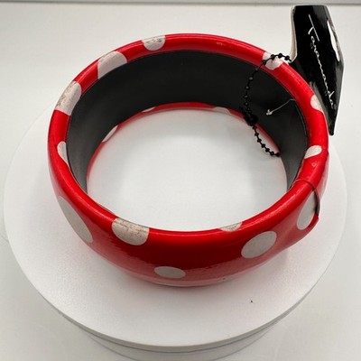 Vintage 90s Taramanda White Polka Dot Red Bangle Bracelet Retro Bold Fashion - Thumbnail 2