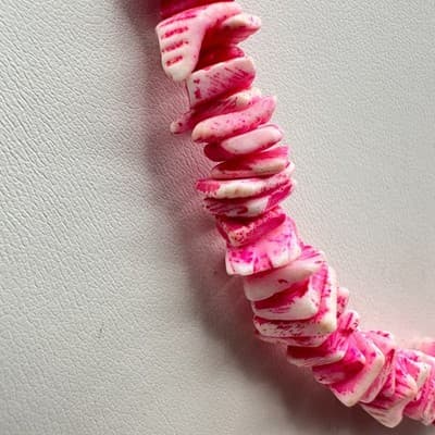 Vintage 80s Pink & White Natural Shell Chip Bead Choker Necklace Beach Jewelry - Thumbnail 3