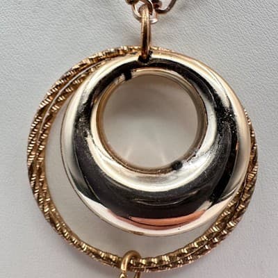 Vintage 90s Gold Tone Double Hoop Tassel Necklace Purple Glass Cube Boho Y2K 90s - Thumbnail 3
