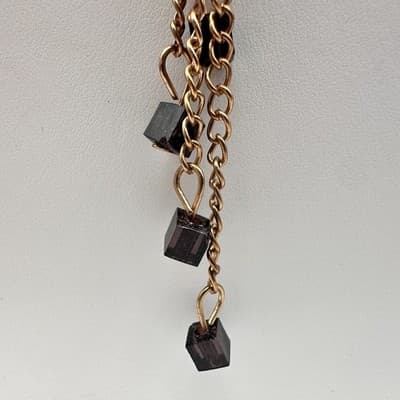 Vintage 90s Gold Tone Double Hoop Tassel Necklace Purple Glass Cube Boho Y2K 90s - Thumbnail 4