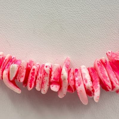 Vintage 80s Pink & White Natural Shell Chip Bead Choker Necklace Beach Jewelry - Thumbnail 6
