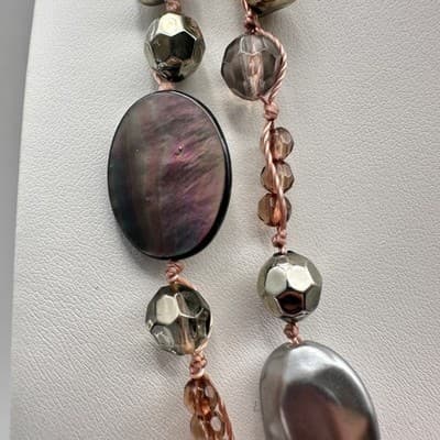 Vintage 90s Cookie Lee Multi-Strand Shell & Glass Bead Necklace Women's Jewelry - Thumbnail 4