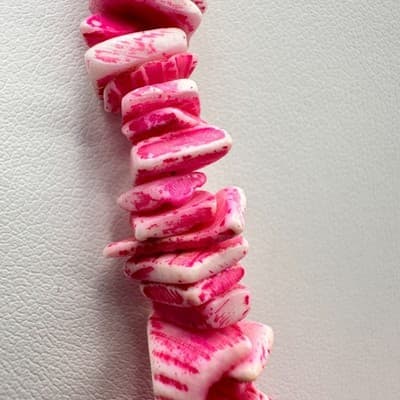 Vintage 80s Pink & White Natural Shell Chip Bead Choker Necklace Beach Jewelry - Thumbnail 4