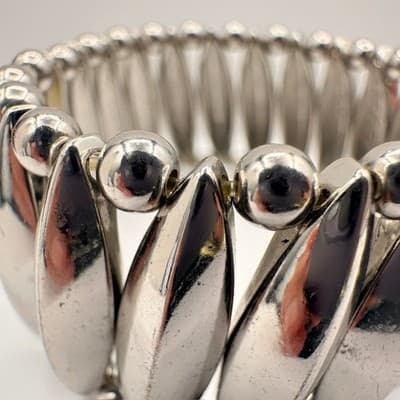 Vintage Y2K 90s Silver Tone Stretch Bracelet Chunky Mächtiges Armband Jewelry - Thumbnail 7