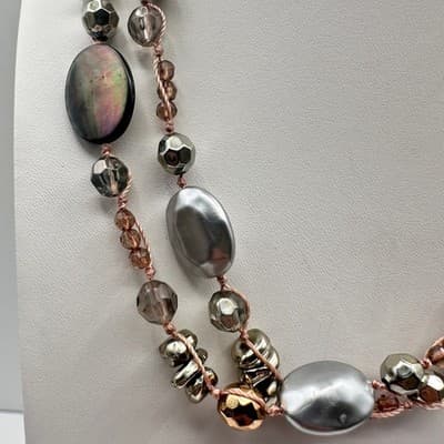 Vintage 90s Cookie Lee Multi-Strand Shell & Glass Bead Necklace Women's Jewelry - Thumbnail 2