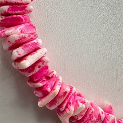Vintage 80s Pink & White Natural Shell Chip Bead Choker Necklace Beach Jewelry - Thumbnail 5