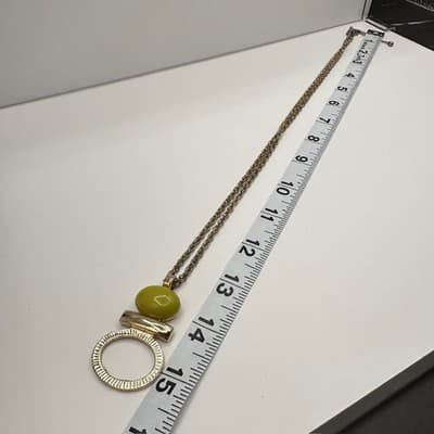 Vintage Statement Pendant Necklace with Yellow Bead & Gold Tone Chain Jewelry - Thumbnail 14