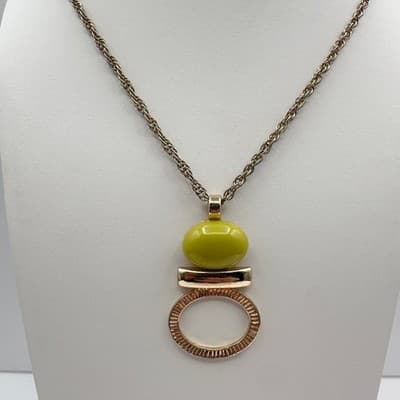 Vintage Statement Pendant Necklace with Yellow Bead & Gold Tone Chain Jewelry - Thumbnail 12
