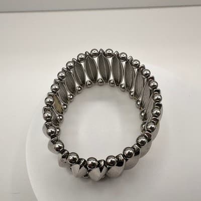 Vintage Y2K 90s Silver Tone Stretch Bracelet Chunky Mächtiges Armband Jewelry - Thumbnail 8