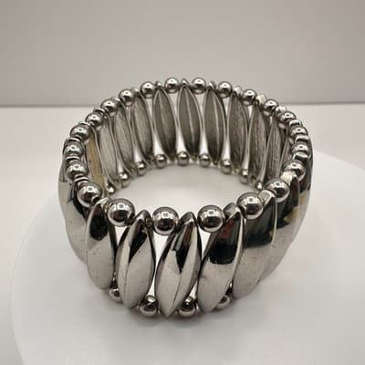 Vintage Y2K 90s Silver Tone Stretch Bracelet Chunky Mächtiges Armband Jewelry - Thumbnail 9