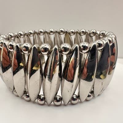 Vintage Y2K 90s Silver Tone Stretch Bracelet Chunky Mächtiges Armband Jewelry - Thumbnail 3