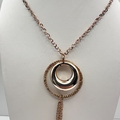 Vintage 90s Gold Tone Double Hoop Tassel Necklace Purple Glass Cube Boho Y2K 90s - Thumbnail 12
