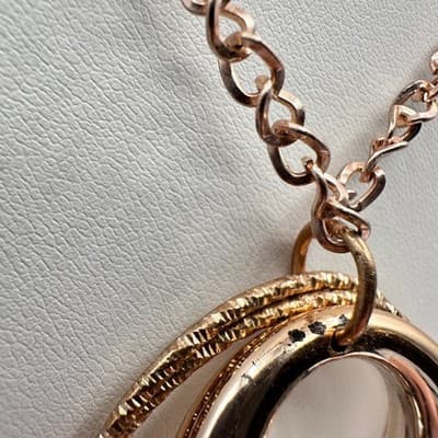 Vintage 90s Gold Tone Double Hoop Tassel Necklace Purple Glass Cube Boho Y2K 90s - Thumbnail 9
