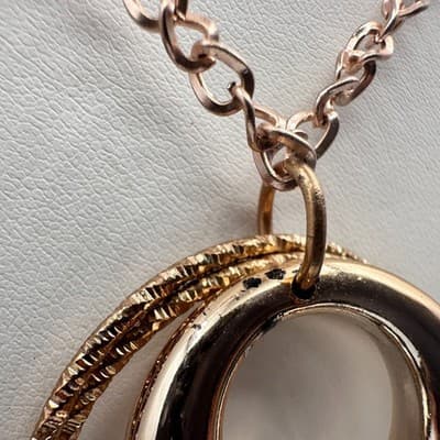 Vintage 90s Gold Tone Double Hoop Tassel Necklace Purple Glass Cube Boho Y2K 90s - Thumbnail 8