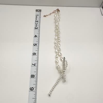 Vintage 80s 90s Pearl Beaded Necklace Bow Knot Pendant White Fashion Jewelry 90s - Thumbnail 10