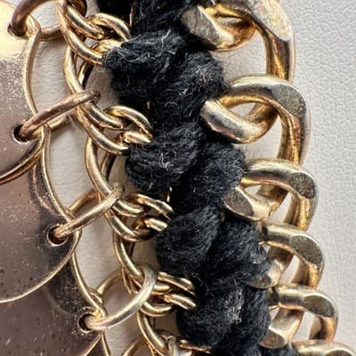 Vintage 90s Lalang Gold Tone Black Rope Chain Fringe Statement Necklace jewelry - Thumbnail 4