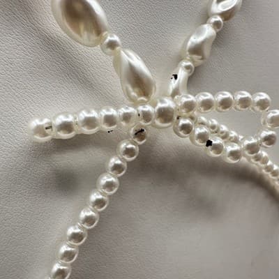 Vintage 80s 90s Pearl Beaded Necklace Bow Knot Pendant White Fashion Jewelry 90s - Thumbnail 4