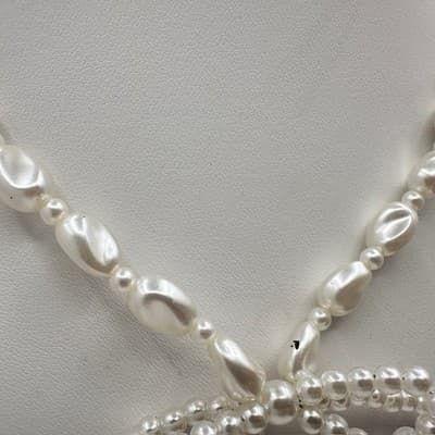 Vintage 80s 90s Pearl Beaded Necklace Bow Knot Pendant White Fashion Jewelry 90s - Thumbnail 8